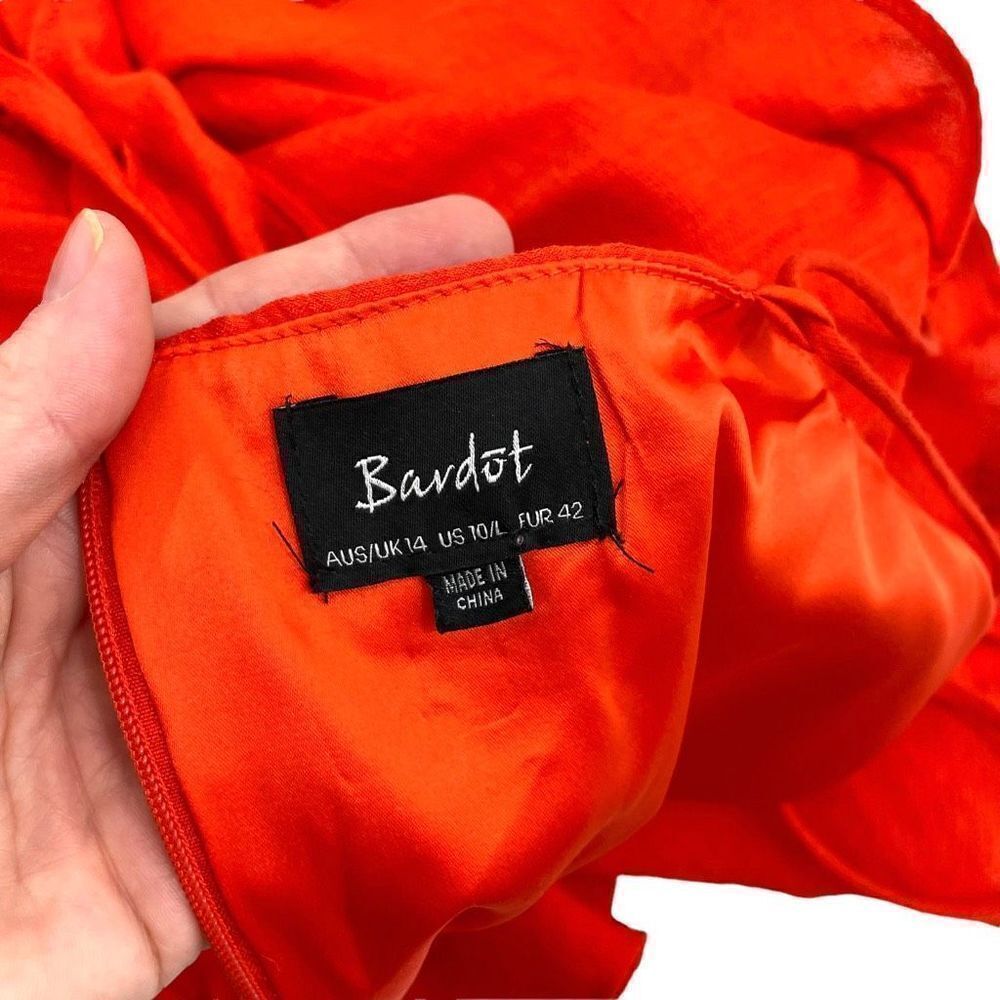 Bardot Zoe Wrap ruffle midi Dress In Flame Red‎ Size L - Picture 5 of 9